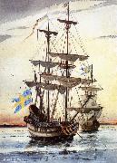 unknow artist kalmare nyckel och fagel grip pa alusborgsfjorden fore avfarden till nya sverige i borjan av november 1637 painting